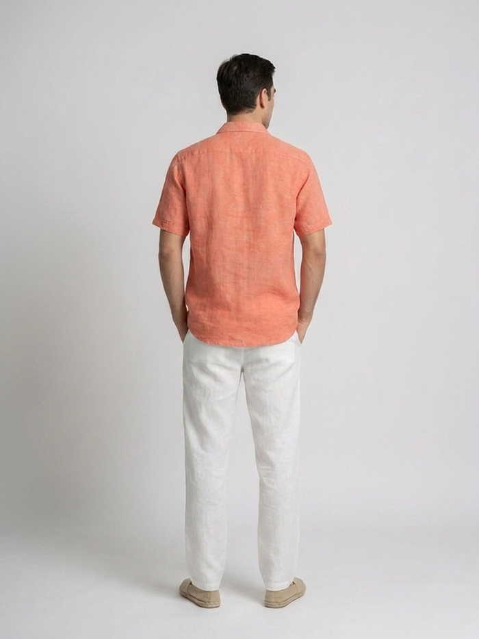 Men's Brick 100% Linen Regular Fit Shirt