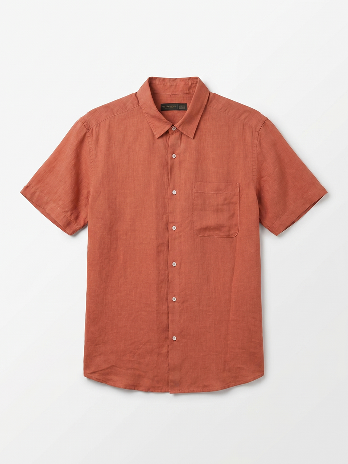 Men's Brick 100% Linen Regular Fit Shirt