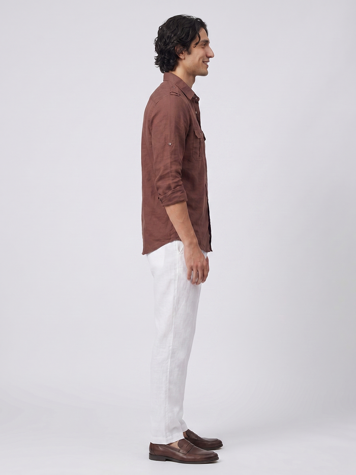 Men's Brown Linen Cotton Regular Fit Shirt