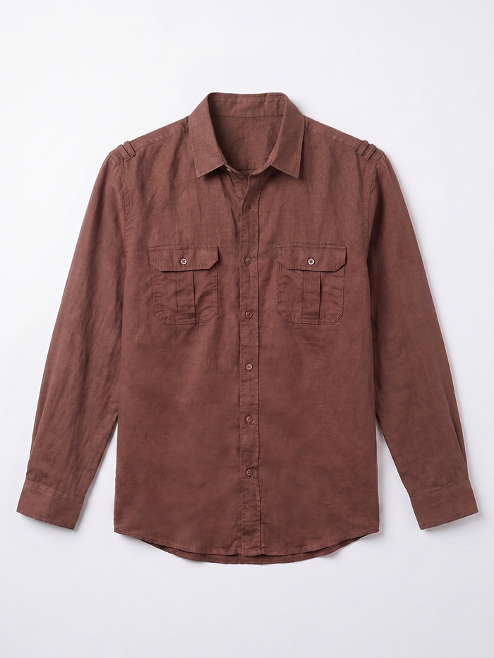 Men's Brown Linen Cotton Regular Fit Shirt