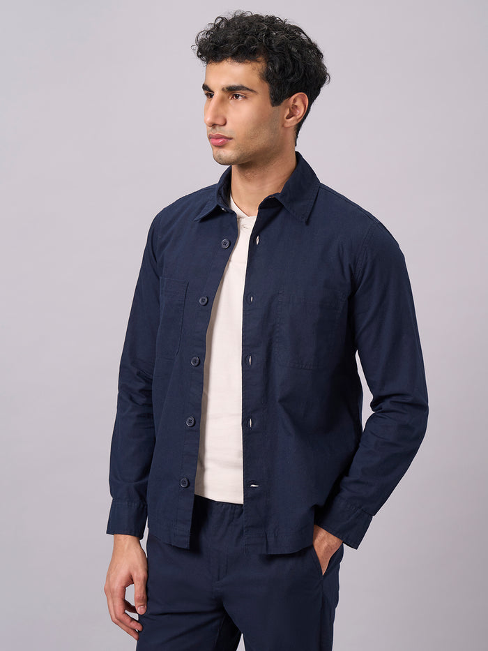 Men's Cotton Linen Regular Fit Jacket Navy