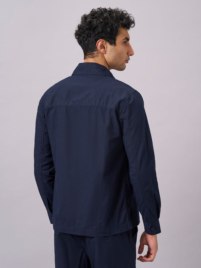 Men's Cotton Linen Regular Fit Jacket Navy