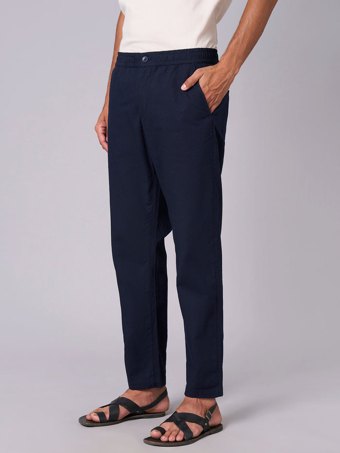 Men's Cotton Linen Regular Fit Pant Navy