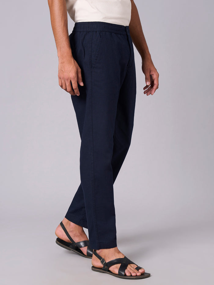 Men's Cotton Linen Regular Fit Pant Navy