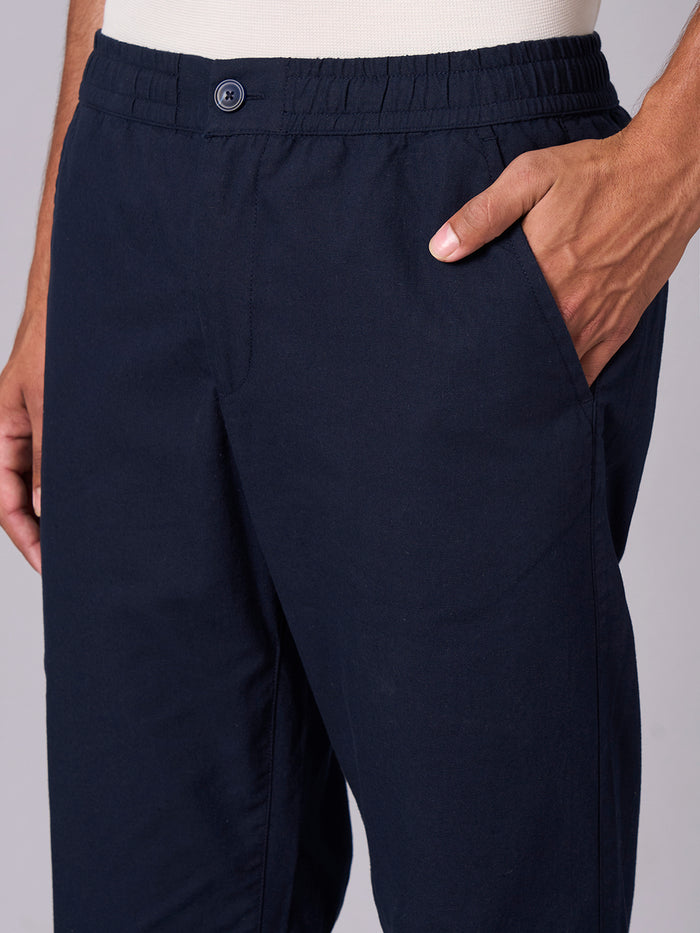 Men's Cotton Linen Regular Fit Pant Navy