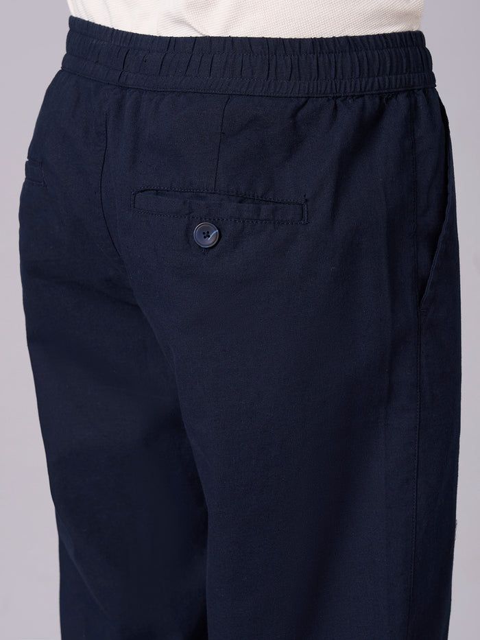 Men's Cotton Linen Regular Fit Pant Navy