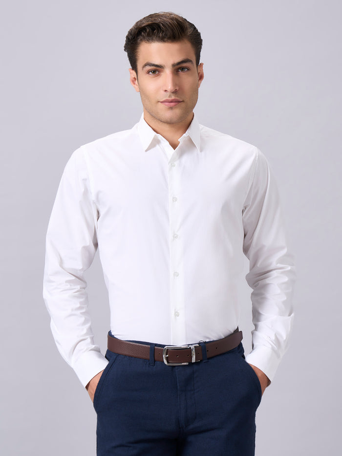 Men's Cotton Lycra Slim Fit Regular Collar Shirt White