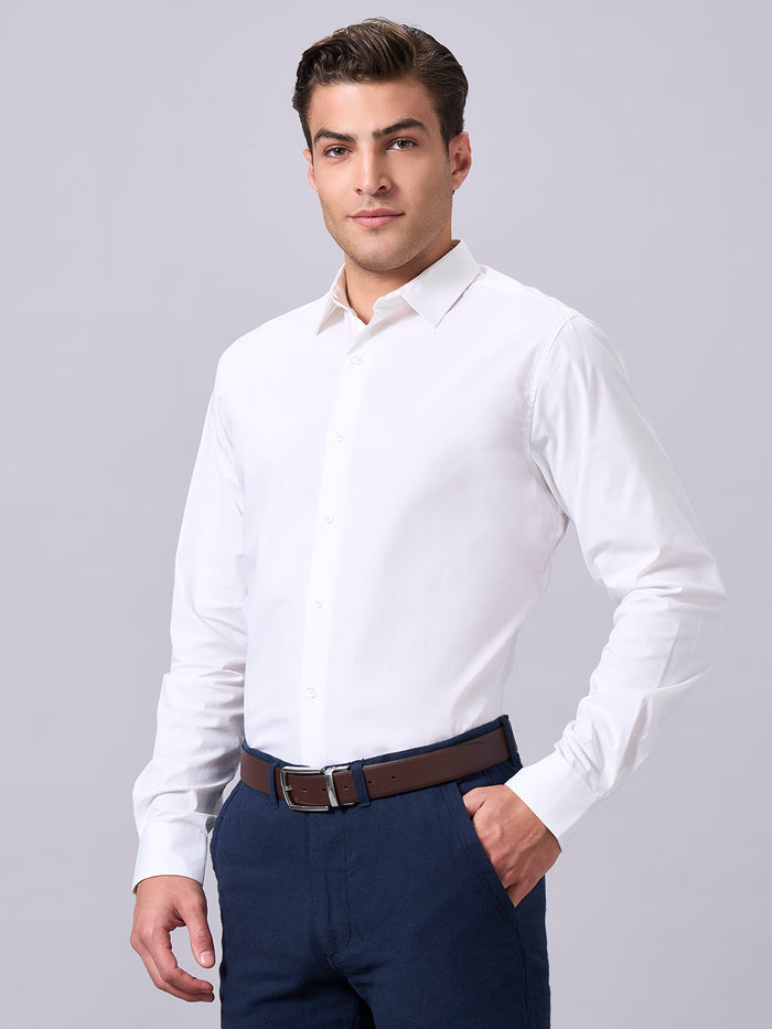 Men's Cotton Lycra Slim Fit Regular Collar Shirt White
