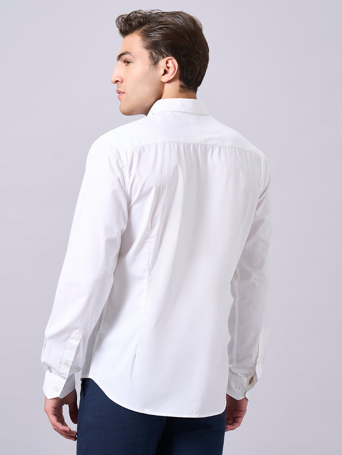 Men's Cotton Lycra Slim Fit Regular Collar Shirt White