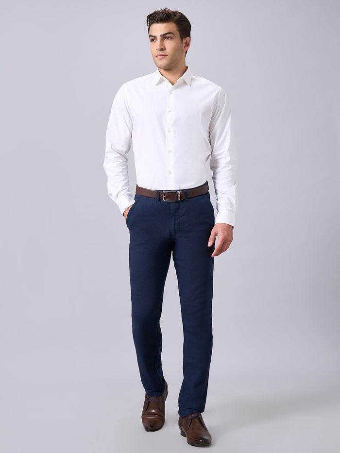 Men's Cotton Lycra Slim Fit Regular Collar Shirt White