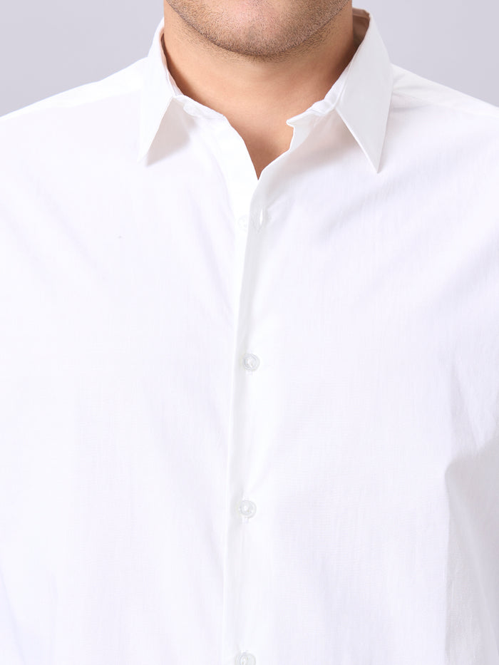 Men's Cotton Lycra Slim Fit Regular Collar Shirt White