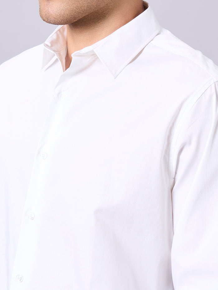 Men's Cotton Lycra Slim Fit Regular Collar Shirt White