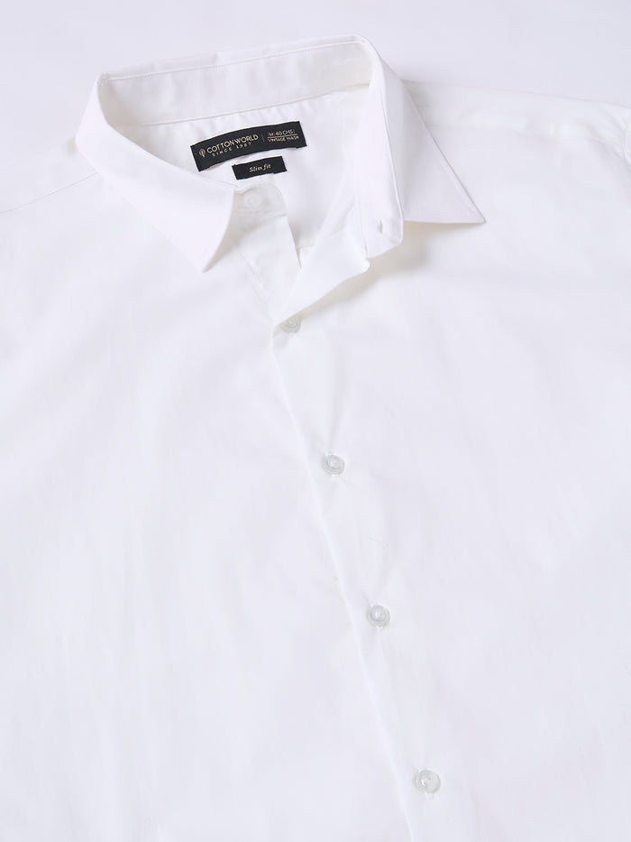 Men's Cotton Lycra Slim Fit Regular Collar Shirt White