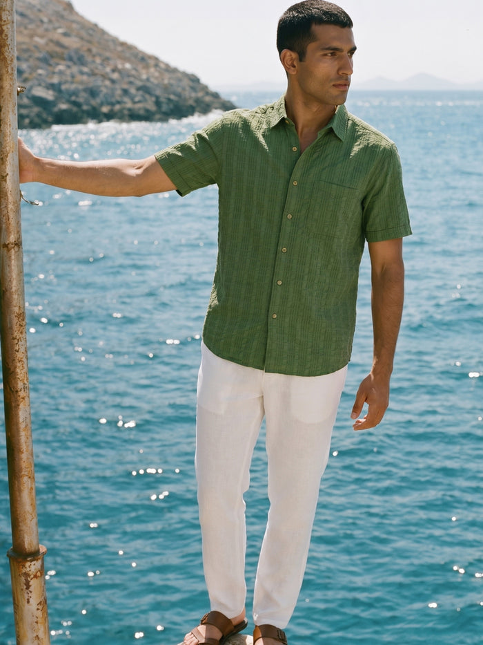 Men's Green 100% Cotton Regular Fit Shirt