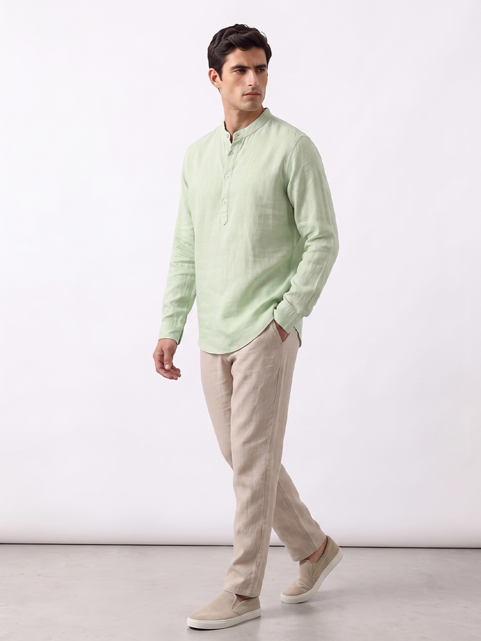 Men's Green Tencel Linen Regular Fit Shirt