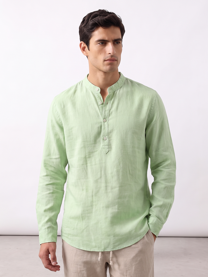 Men's Green Tencel Linen Regular Fit Shirt