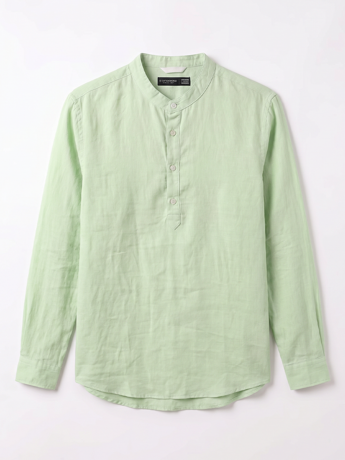 Men's Green Tencel Linen Regular Fit Shirt