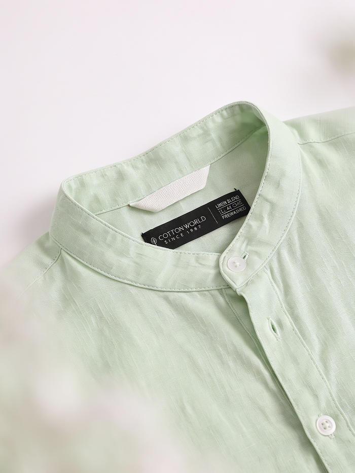 Men's Green Tencel Linen Regular Fit Shirt