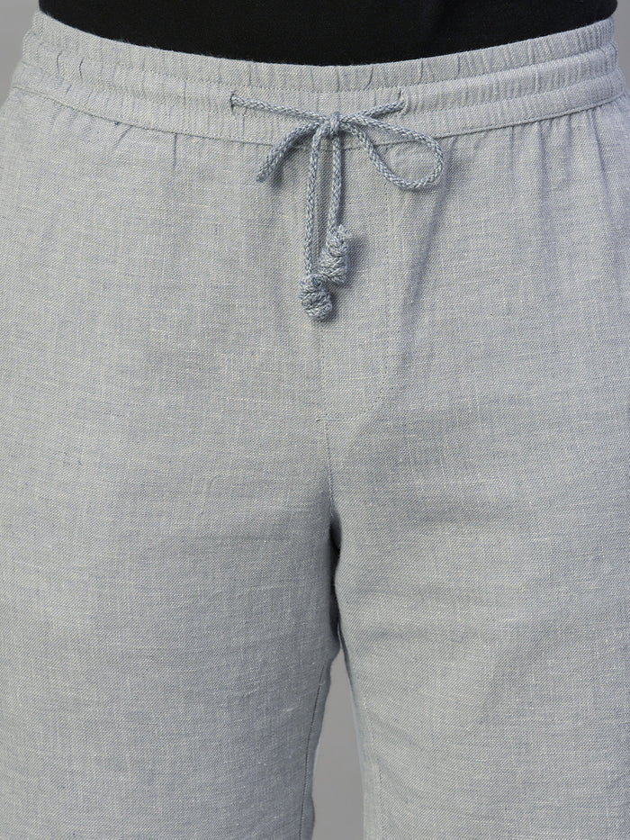 Men's Grey Cotton Linen Regular Fit Shorts