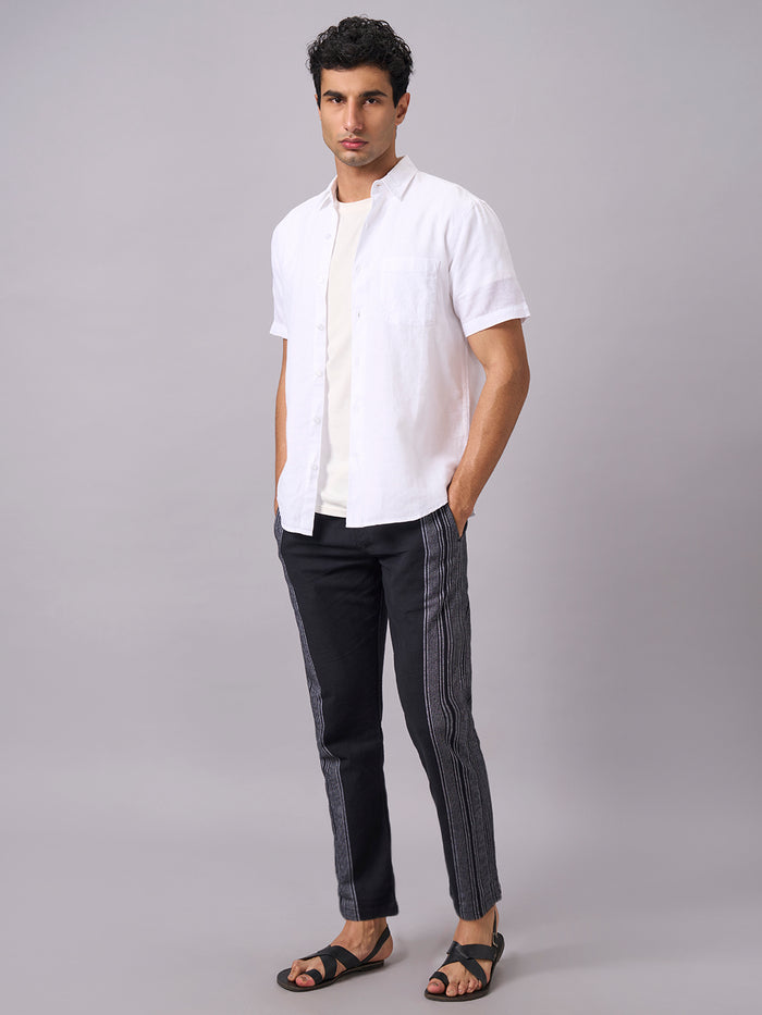 Men's Half Sleeves Cotton Linen Regular Fit Shirt White