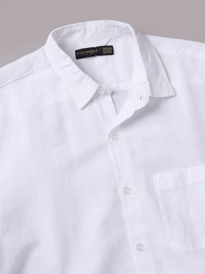 Men's Half Sleeves Cotton Linen Regular Fit Shirt White