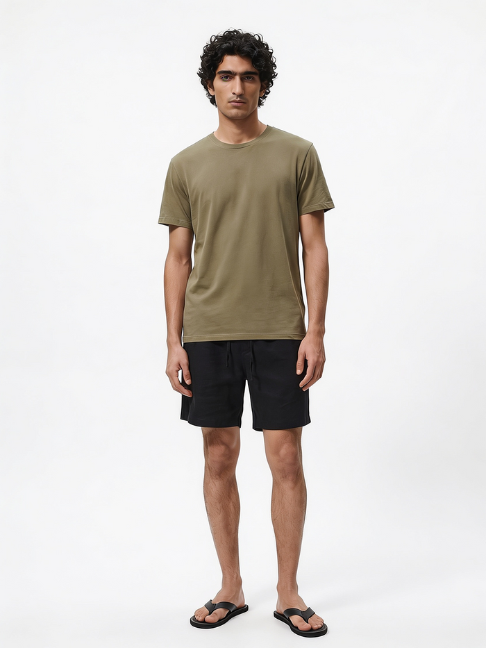 Men's Khaki Cotton Bamboo Elastane Regular Fit Tshirt