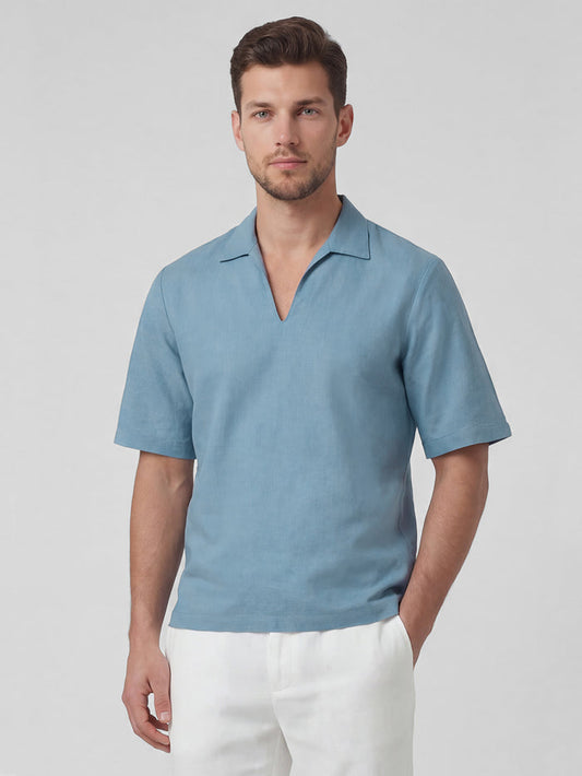 Men's Linen Cotton Regular Fit Shirt Blue