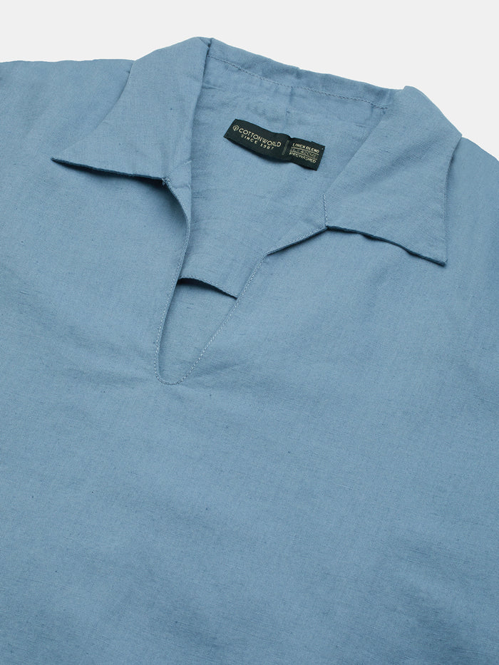 Men's Linen Cotton Regular Fit Shirt Blue