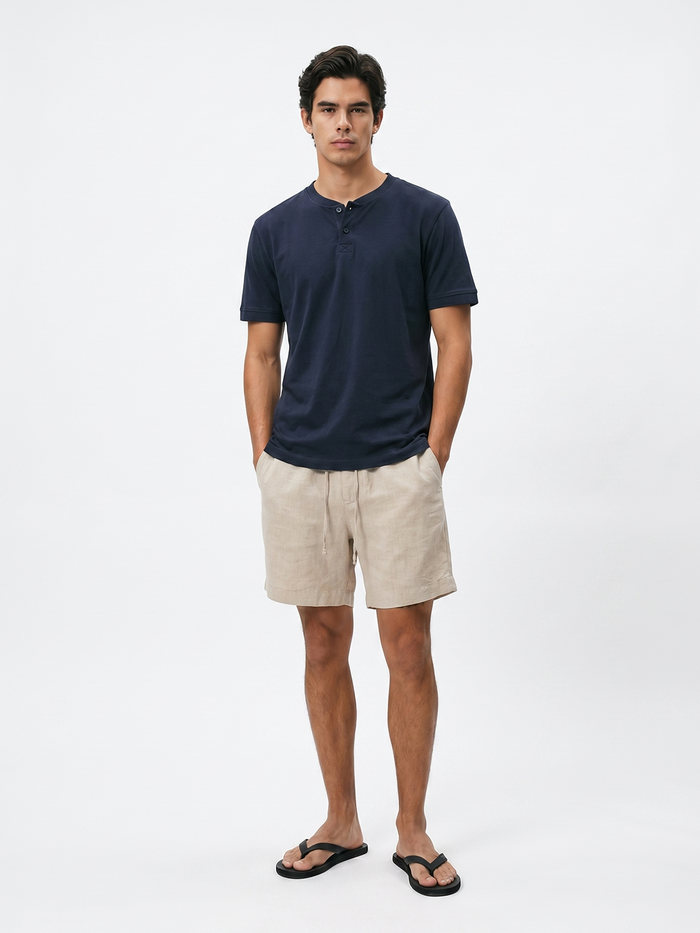 Men's Natural Cotton Linen Regular Fit Shorts