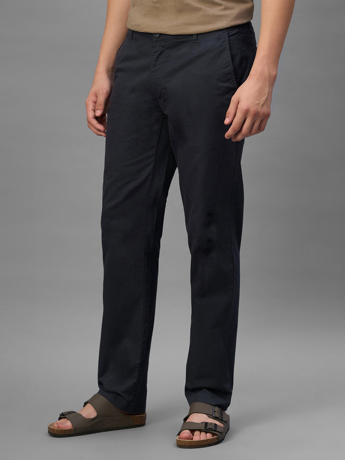 Men's Navy Cotton Lycra Regular Fit Pant