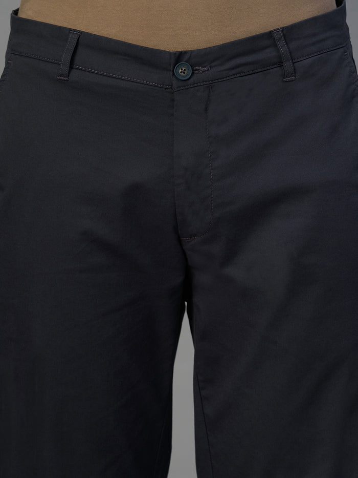 Men's Navy Cotton Lycra Regular Fit Pant