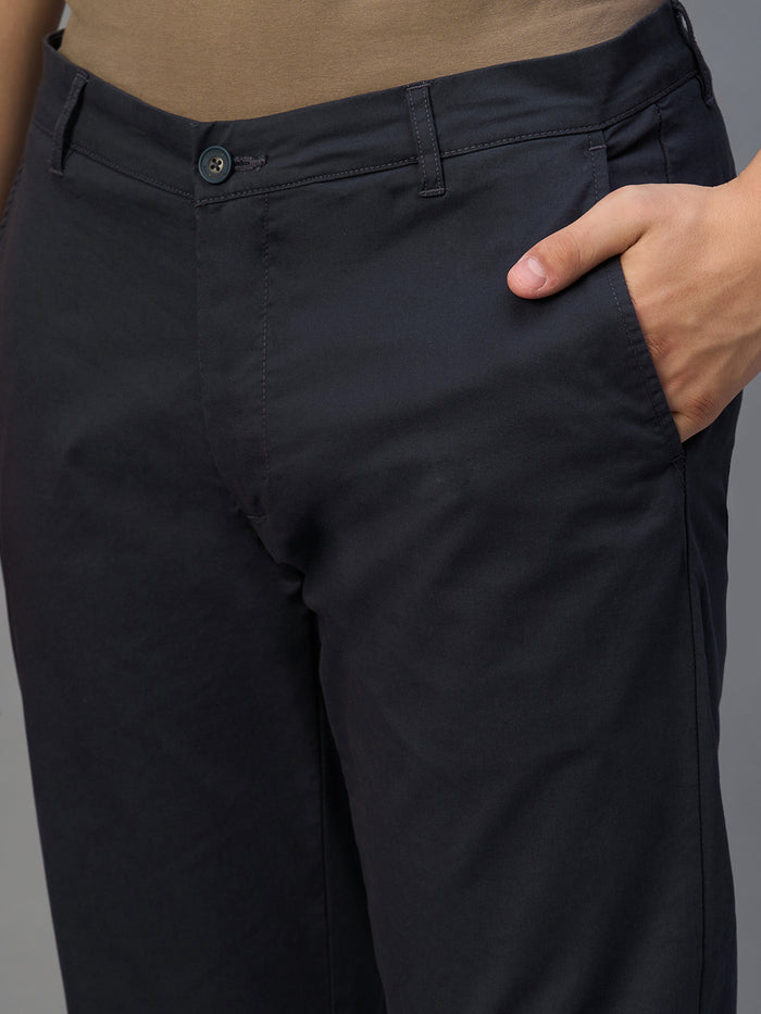 Men's Navy Cotton Lycra Regular Fit Pant