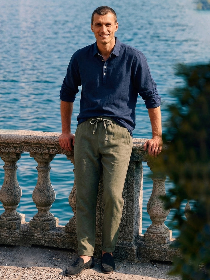 Men's Navy Linen Cotton Regular Fit Shirt