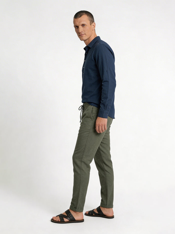 Men's Navy Linen Cotton Regular Fit Shirt