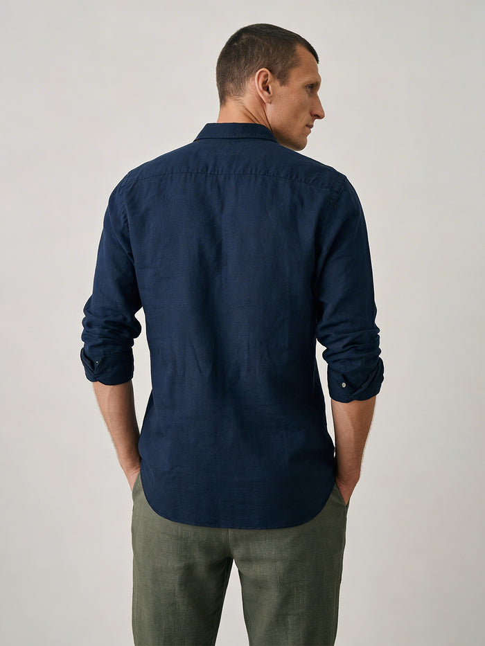 Men's Navy Linen Cotton Regular Fit Shirt
