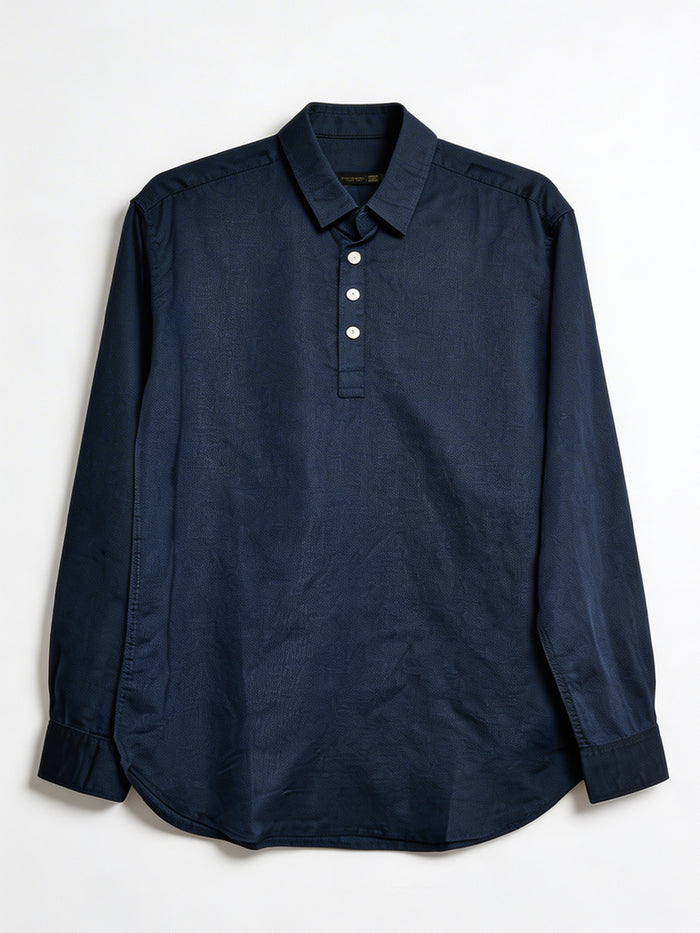 Men's Navy Linen Cotton Regular Fit Shirt