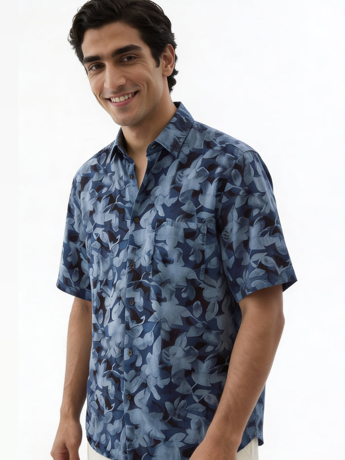 Men's Navy Modal Cotton Regular Fit Shirt