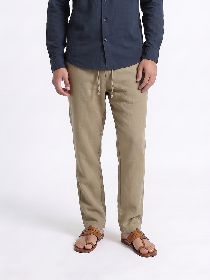 Men's Olive 100% Linen Regular Fit Pant