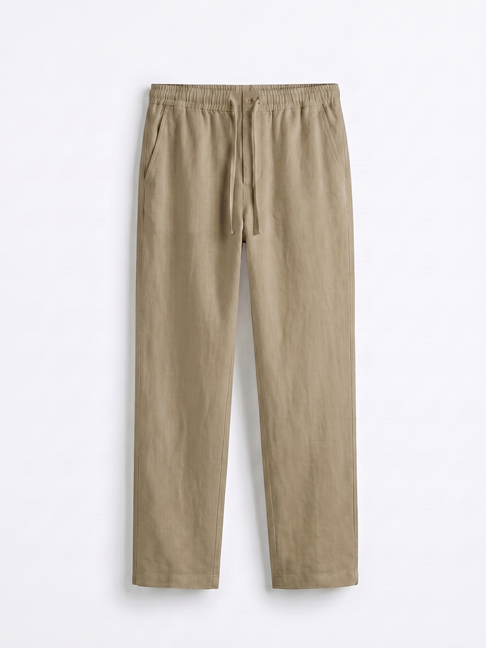 Men's Olive 100% Linen Regular Fit Pant