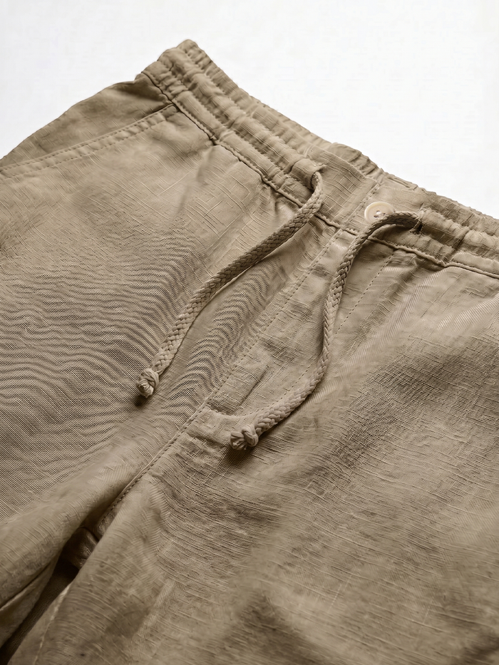 Men's Olive 100% Linen Regular Fit Pant