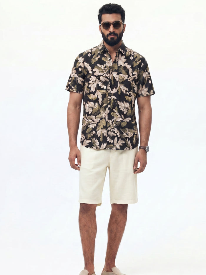 Men's Olive Modal Cotton Regular Fit Shirt