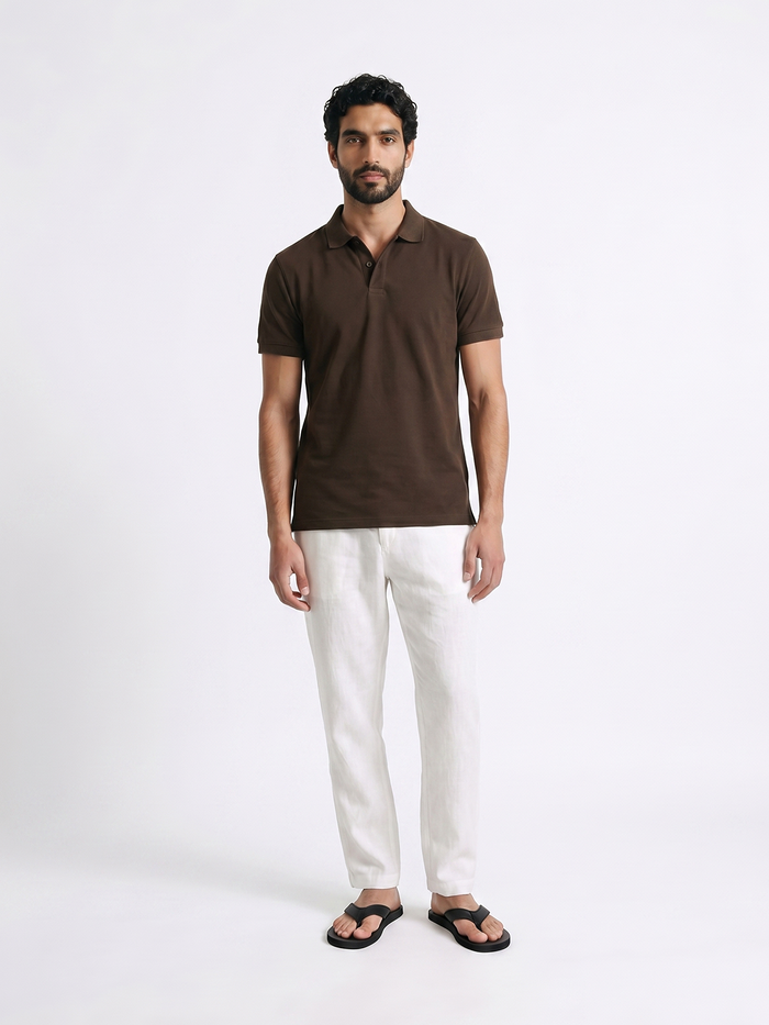 Men's White 100% Linen Regular Fit Pant