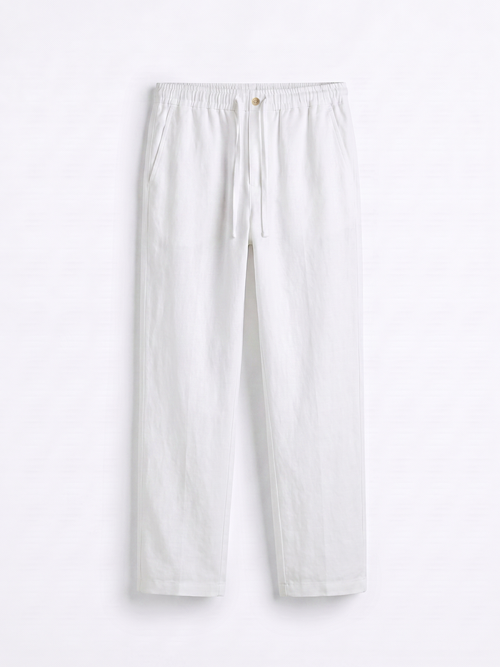 Men's White 100% Linen Regular Fit Pant