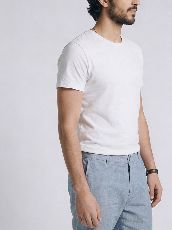 Men's White Cotton Bamboo Elastane Regular Fit Tshirt