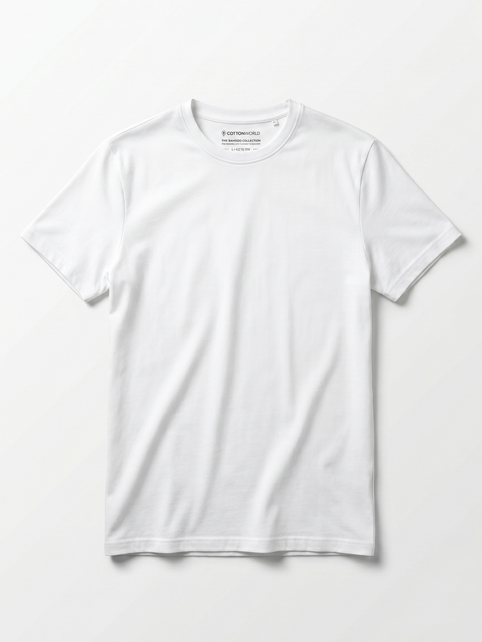 Men's White Cotton Bamboo Elastane Regular Fit Tshirt