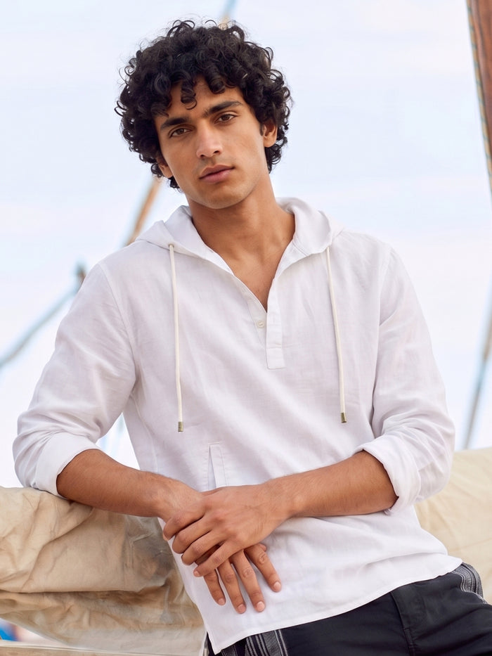 Men's White Linen Cotton Regular Fit Shirt