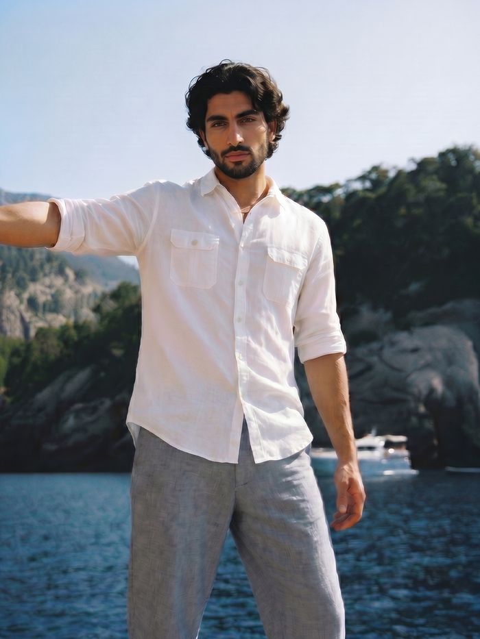 Men's White Linen Cotton Regular Fit Shirt