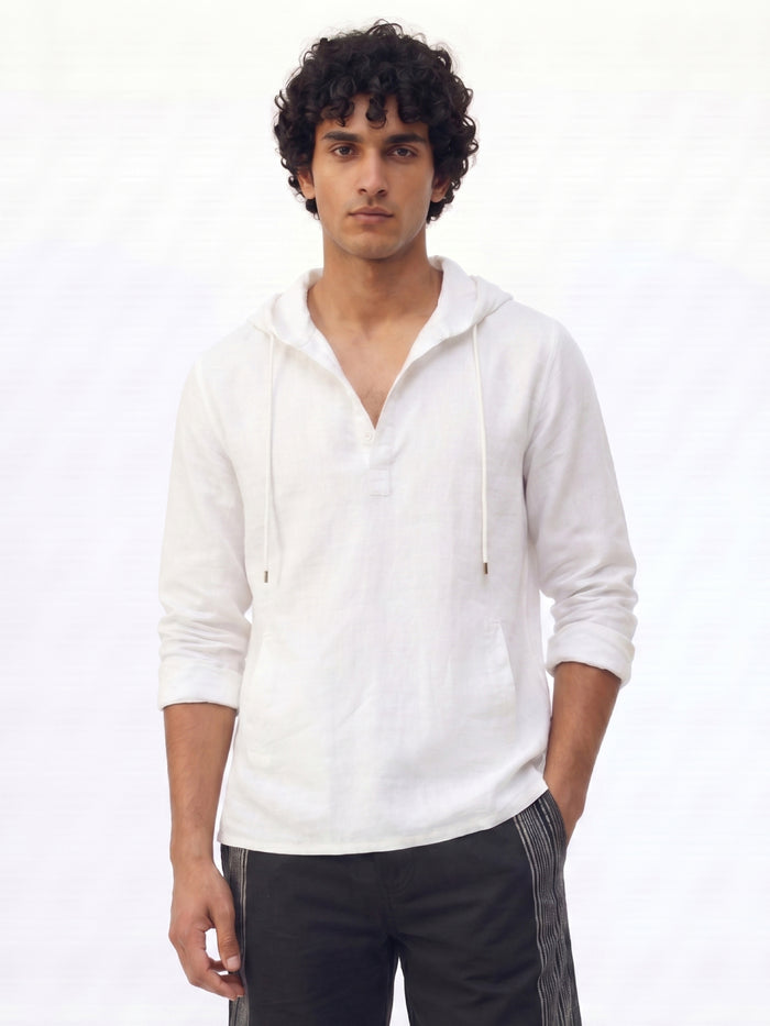 Men's White Linen Cotton Regular Fit Shirt
