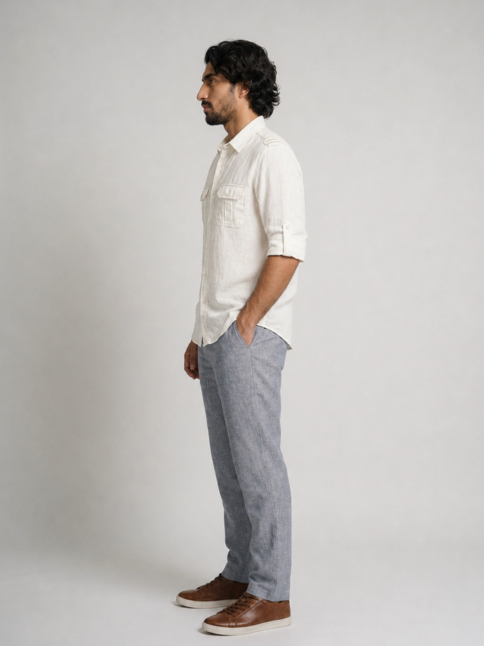 Men's White Linen Cotton Regular Fit Shirt
