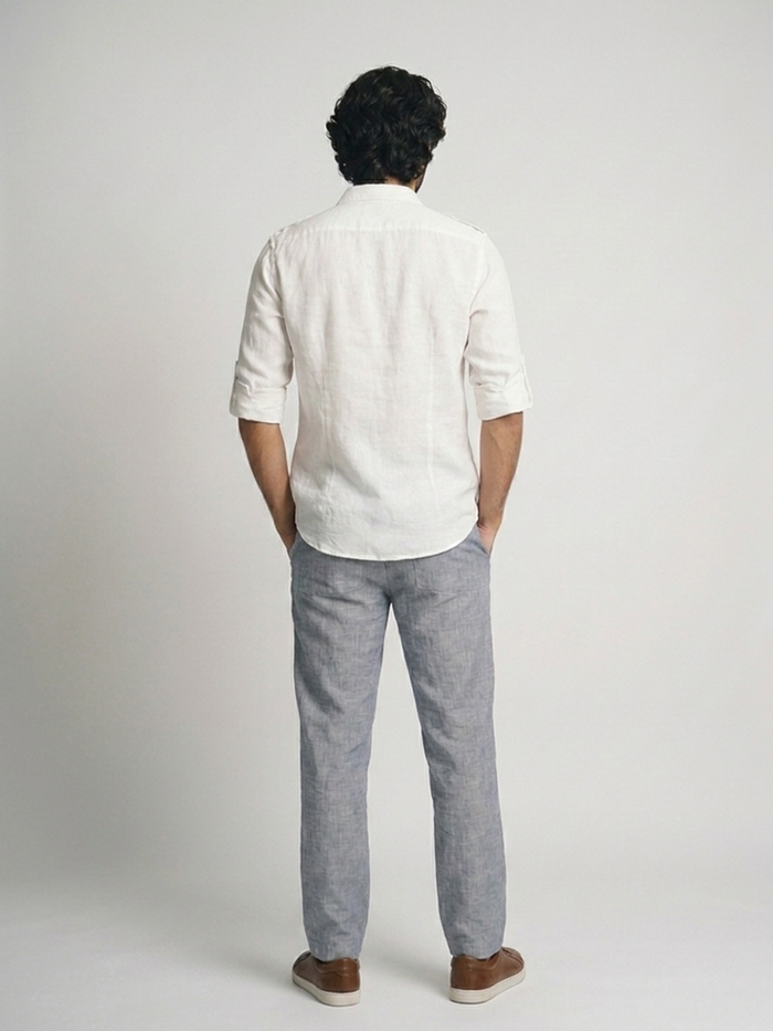 Men's White Linen Cotton Regular Fit Shirt